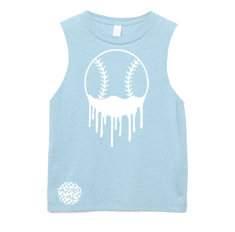 Baseball Drip Muscle Tank, Lt. Blue (Infant, Toddler, Youth, Adult)