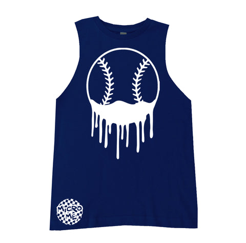 Baseball Drip Muscle Tank, Navy (Infant, Toddler, Youth, Adult)