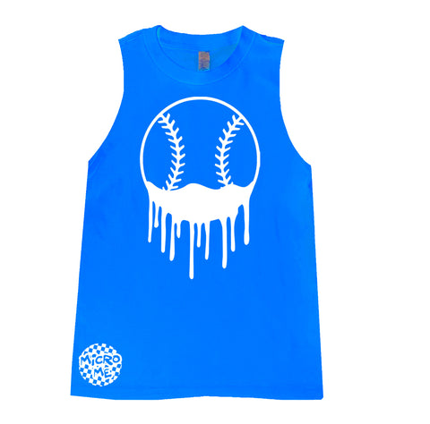 Baseball Drip Muscle Tank, Neon Blue (Infant, Toddler, Youth, Adult)