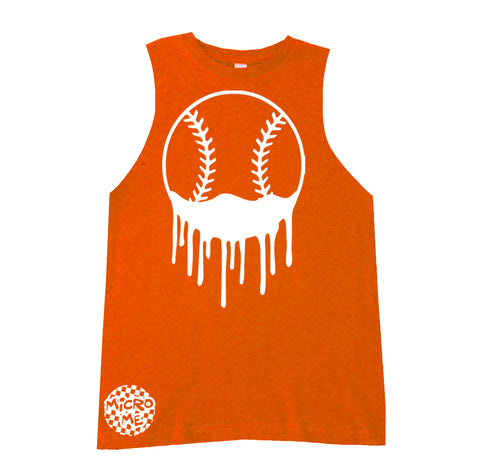 Baseball Drip Muscle Tank, Orange (Infant, Toddler, Youth, Adult)