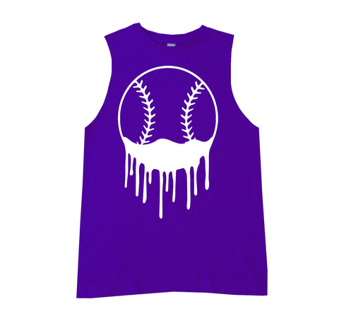 Baseball Drip Muscle Tank, Purple  (Infant, Toddler, Youth, Adult)