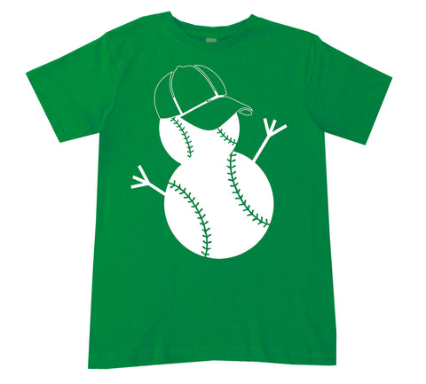 Baseball Snowman Tee Shirt, Green (Infant, Toddler, Youth)