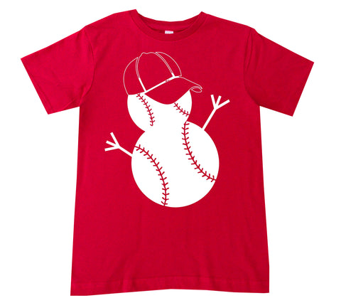 Baseball Snowman Tee Shirt, Red (Infant, Toddler, Youth)