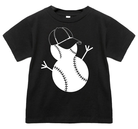 Baseball Snowman Tee Shirt, Black (Infant, Toddler, Youth)