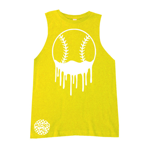 Baseball Drip Muscle Tank, Yellow (Infant, Toddler, Youth, Adult)