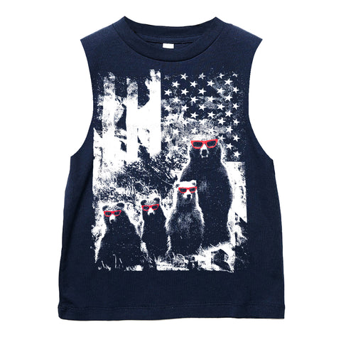 Bear Country Muscle Tank, Navy (Toddler, Youth, Adult)
