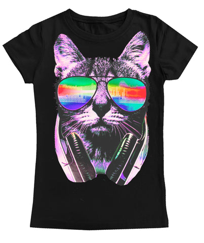 NS-Beats Cat GIRLS Fitted Tee, Black (Toddler, Youth, Adult)
