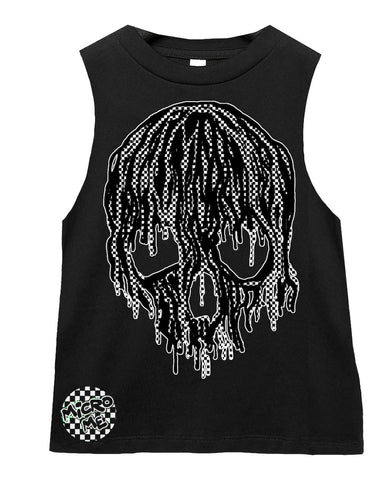 Checker Drip Skull Muscle Tank, Black  (Infant, Toddler, Youth, Adult)