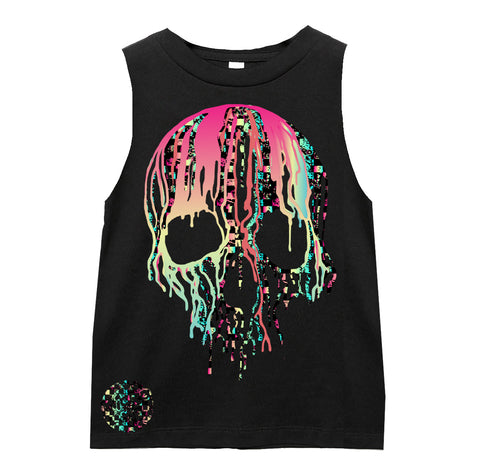 Check Distressed Drip Skull Muscle Tank, Black  (Infant, Toddler, Youth, Adult)