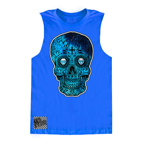 H-Blue Tie Skull Muscle Tank, Neon Blue (Infant, Toddler, Youth, Adult)