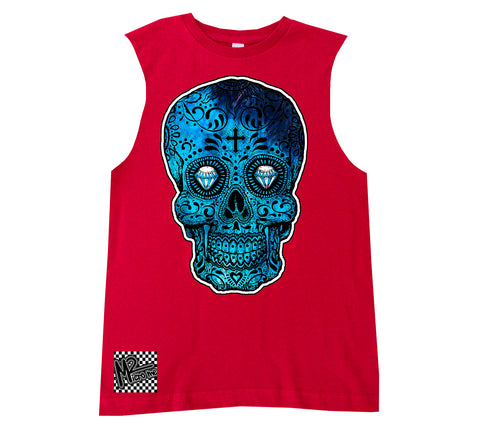 H-Blue Tie Skull Muscle Tank, Red (Infant, Toddler, Youth, Adult)