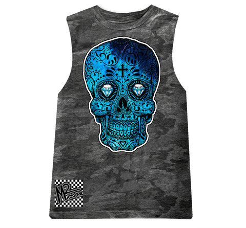 H-Blue Tie Skull Muscle Tank, Smoke Camo (Infant, Toddler, Youth, Adult)