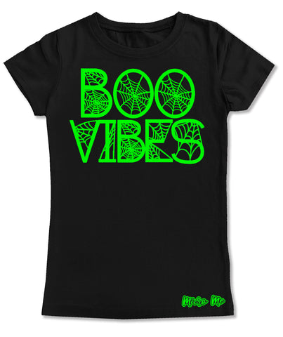 Boo Web Vibes GIRLS Fitted Tee, Black/Green (Youth, Adult)