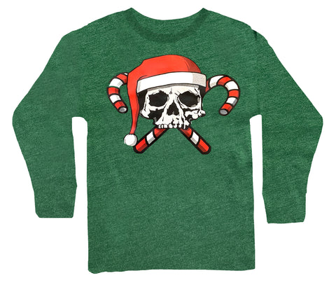 Candy Cane Skull Long Sleeve Shirt, Heather Green (Infant, Toddler, Youth)