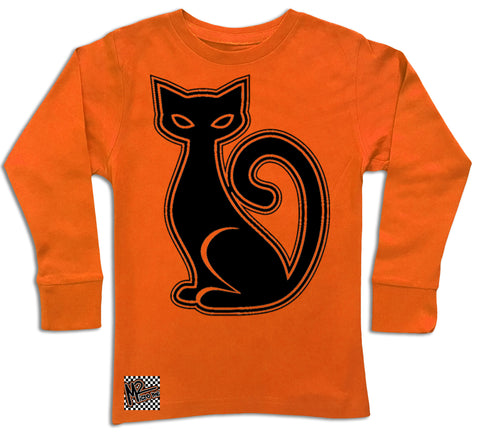 Black Cat Long Sleeve Shirt,  Orange (Toddler, youth, adult)