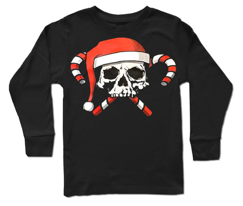 Candy Cane Skull Long Sleeve Shirt, Black (Infant, Toddler, Youth)