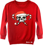 Candy Cane Skull Fleece Sweater, Red- (Toddler, Youth)