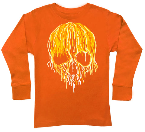Candy Corn Drip Skull Long Sleeve Shirt, Orange (youth)