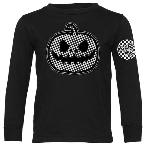 Checkered Pumpkin Long Sleeve Shirt, Black (Infant, Toddler, Youth, Adult)