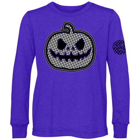 Checkered Pumpkin Long Sleeve Shirt, Purple  (Infant, Toddler, Youth, Adult)