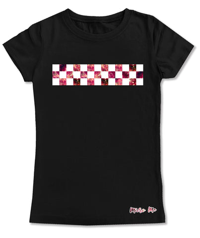 Space Dye Checks GIRLS Fitted Tee, Black (infant, toddler, youth)