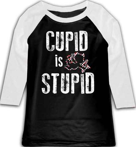 Cupid Is Stupid  Raglan, B/W (Toddler, Youth)