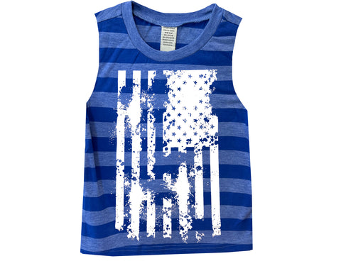 Distressed Flag Muscle Tank, Royal Stripe(Toddler, Youth)