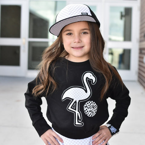 Natural Checks Flamingo  LS Shirt, Black (Infant, Toddler, Youth , Adult)