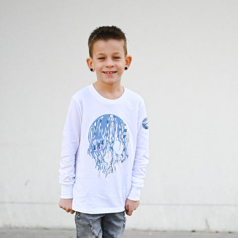 Bunny Drip Skull LS Shirt, White (Infant, Toddler, Youth , Adult)