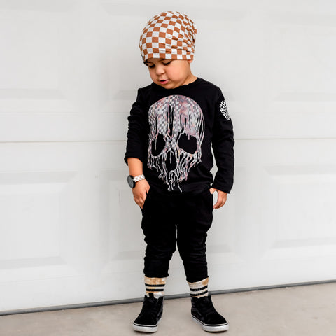 *Marble Drip Skull Long Sleeve Shirt, Black (Infant, Toddler, Youth, Adult)