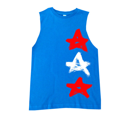Distressed Stars  Muscle Tank, Neon Blue  (Infant, Toddler, Youth, Adult)