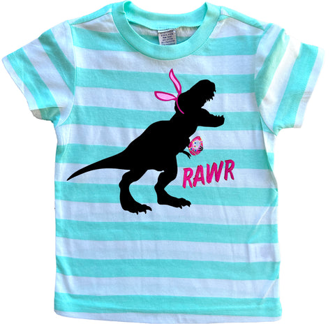 Dino Rawr Tee,  Mint Stripes  (Infant, Toddler, Youth)