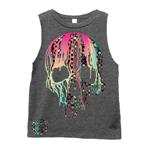 Check Distressed Drip Skull Muscle Tank, Dk.Heather (Infant, Toddler, Youth, Adult)