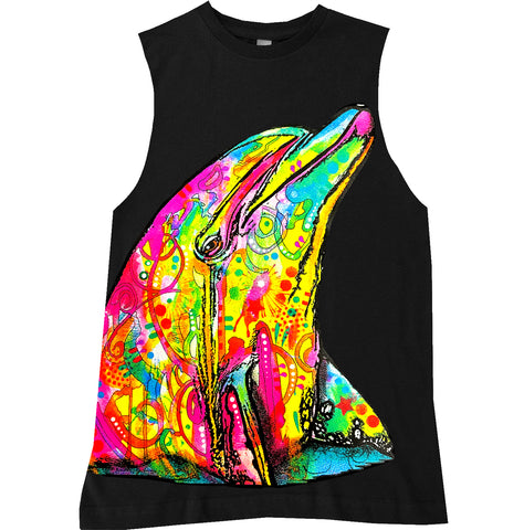 Neon Dolphin Muscle Tank, Black  (Infant, Toddler, Youth, Adult)