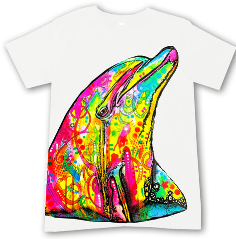 Neon Dolphin Tee, White  (Infant, Toddler, Youth, Adult)