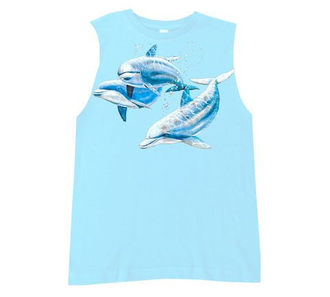 Dolphin Muscle Tank, Lt. Blue  (Infant, Toddler, Youth, Adult)