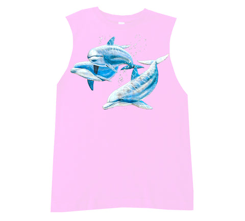 Dolphin Muscle Tank, Lt. Pink  (Infant, Toddler, Youth, Adult)