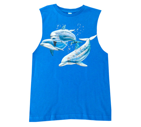 Dolphin Muscle Tank,Neon Blue (Infant, Toddler, Youth, Adult)