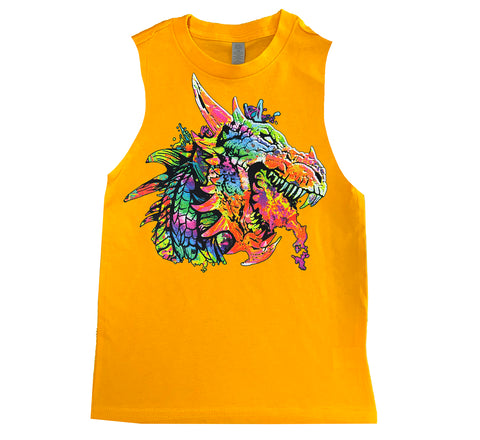 Neon Dragon Muscle Tank, Gold  (Infant, Toddler, Youth, Adult)