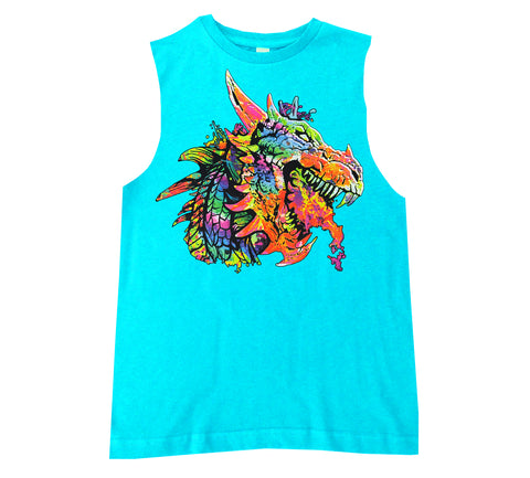 Neon Dragon Muscle Tank, Neon Blue  (Infant, Toddler, Youth, Adult)