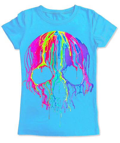 Neon drip Skull GIRLS Fitted Tee, Aqua (Toddler, Youth, Adult)