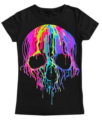 Neon drip Skull GIRLS Fitted Tee, Black (Toddler, Youth, Adult)