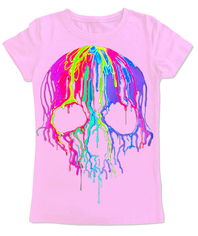 Neon drip Skull GIRLS Fitted Tee, Lt. PInk (Toddler, Youth, Adult)