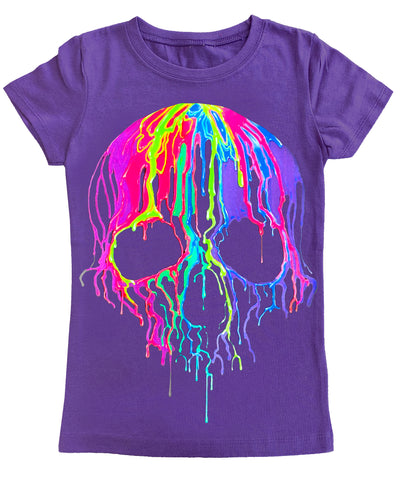 Neon drip Skull GIRLS Fitted Tee, Purple (Toddler, Youth, Adult)