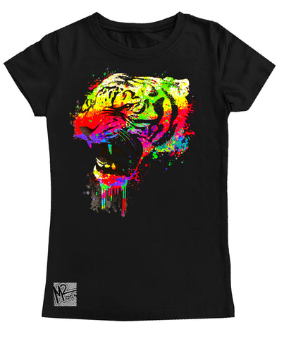 NS-Neon Tiger GIRLS Fitted Tee, Black (Toddler, Youth, Adult)