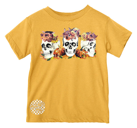 Fall Floral Skulls Tee, Gold (Infant, Toddler, Youth, Adult)