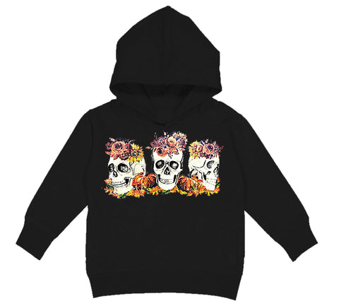 Fall Floral Skull Hoodie, Black (Toddler, Youth, Adult)