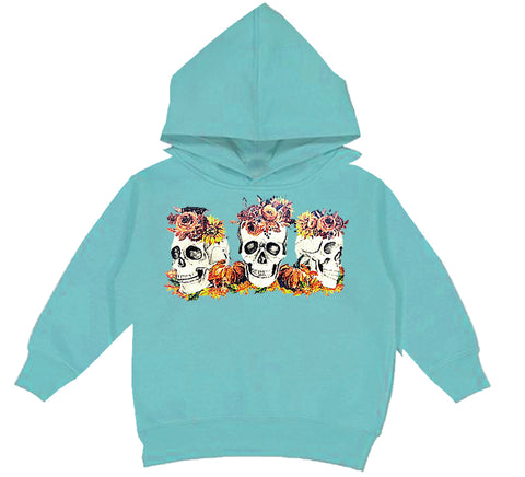 Fall Floral Skull Hoodie, Saltwater  (Toddler, Youth, Adult)