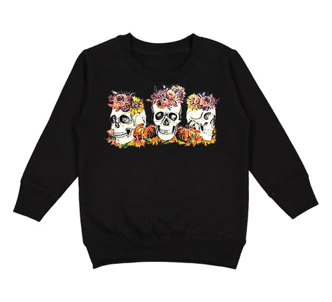 Fall Floral Skull Sweatshirt, Black  (Toddler, Youth)