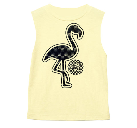 Denim Check Flamingo Muscle Tank, Butter  (Infant, Toddler, Youth, Adult)